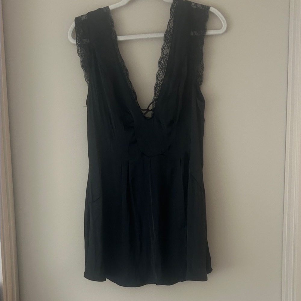 Free People Black Lace-Trimmed Chemise